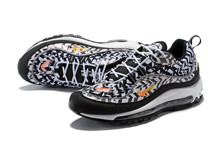 Women Nike Air Max 98 Flyknit White Black Yellow Shoes